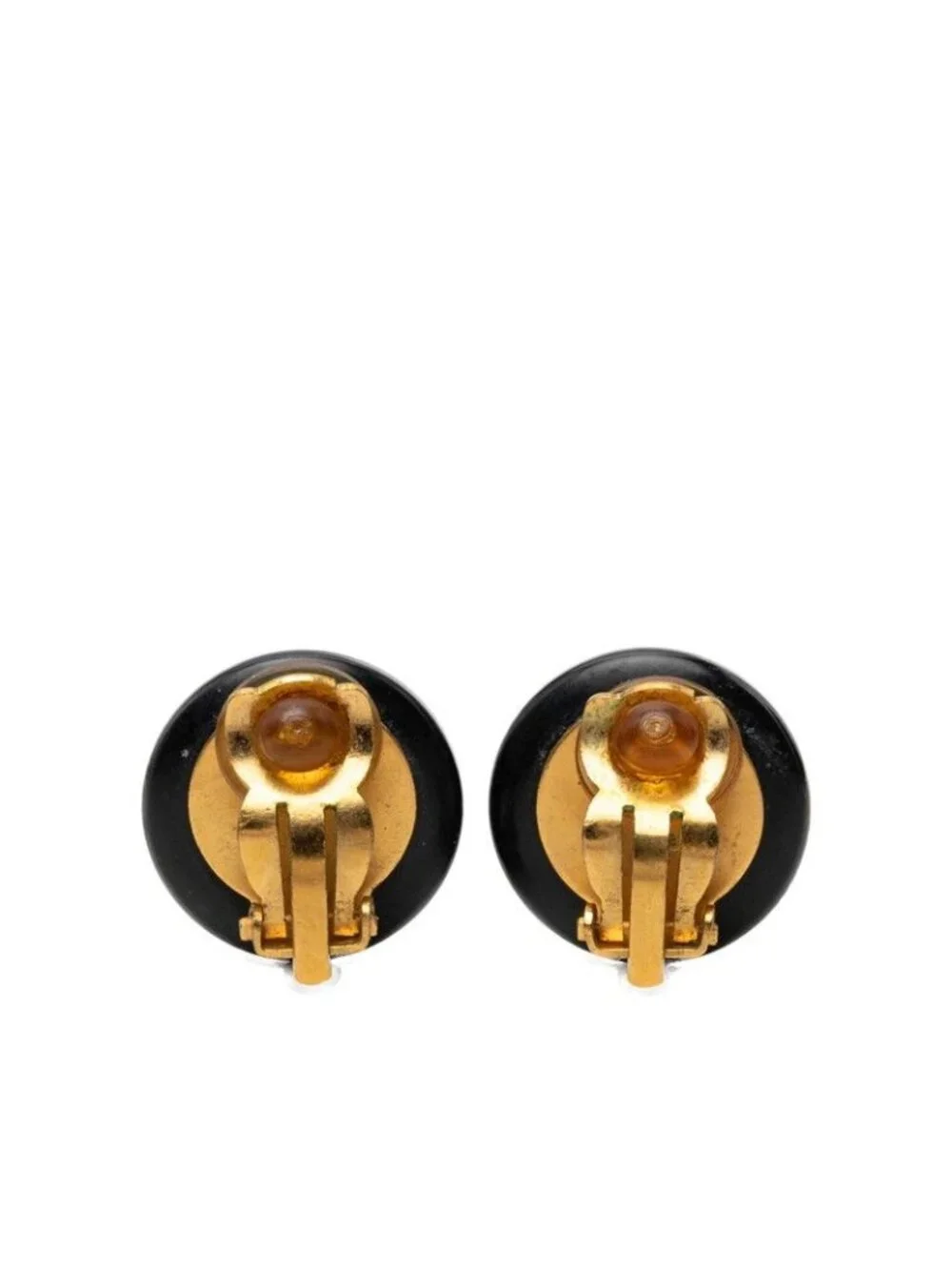 Chanel Vintage CC Logo Earrings 97P Black Gold Ivory Plated